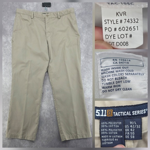 5.11 Tactical Other - 5.11 Tactical Series Mens 42x32 Khaki Covert Casual Pants Tan 74332 Poly Cotton